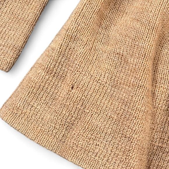 Susana Monaco Belted V-Neck Wool Sweater QuietLuxury L Camel Buttons Pointelle - Picture 8 of 12